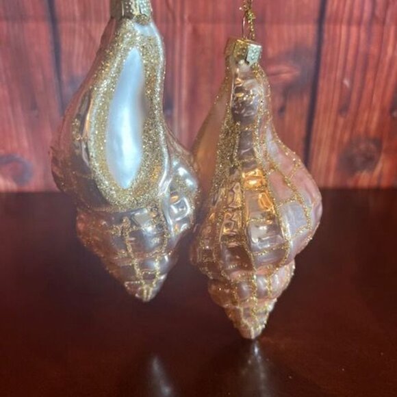 Glass seashell Christmas Ornament Rose Gold Set Of 2 Elegant Holiday Decor - Picture 10 of 12